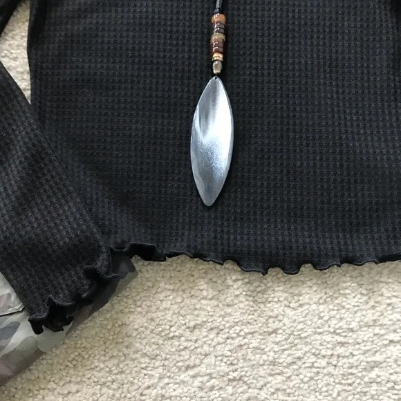 Black Cropped, Waffle Knit Top - Picture 9 of 11